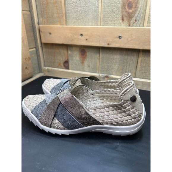 Womens Bernie Mev Slip-On Elastic Woven Shoes Size 9 EU 40 in Tan Gold Metallic - Picture 6 of 7